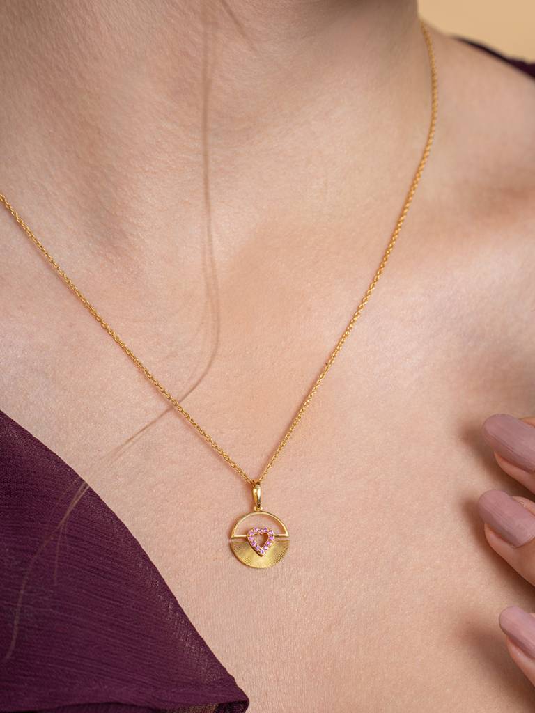 Heart Gem Pendant 925 Sterling Silver 18Kt Gold Vermeil Jewellery For Women : QC157001_Y