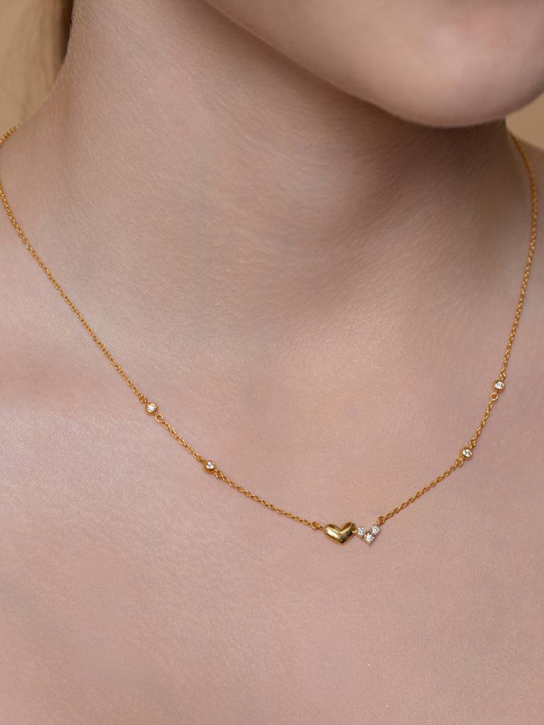 Cherished Heart Necklace 925 Sterling Silver 18Kt Gold Vermeil Jewellery For Women : QG105001_Y