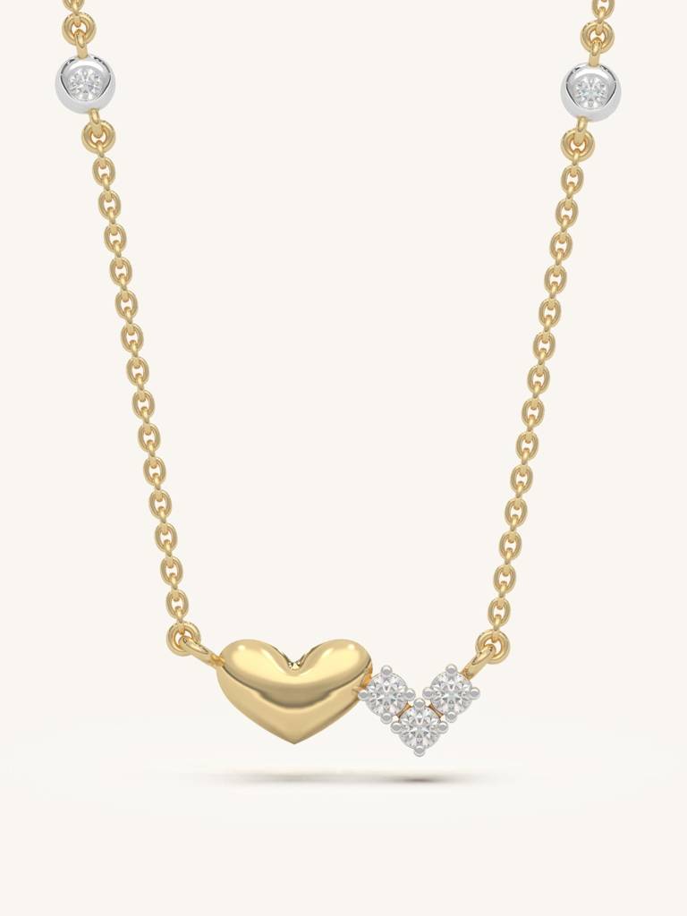 Cherished Heart Necklace 925 Sterling Silver 18Kt Gold Vermeil Jewellery For Women : QG105001_Y