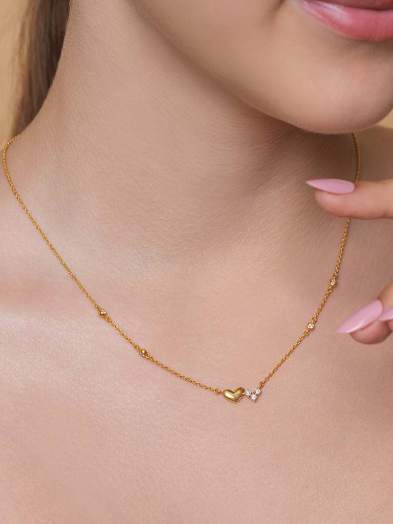 Cherished Heart Necklace 925 Sterling Silver 18Kt Gold Vermeil Jewellery For Women : QG105001_Y