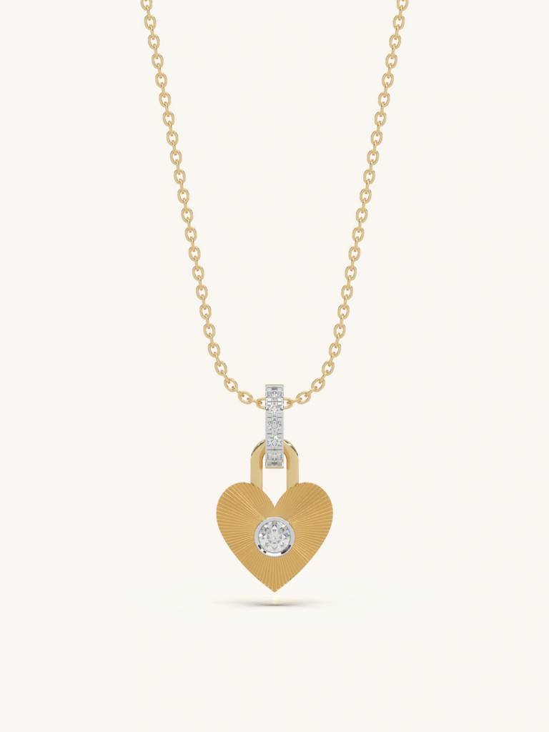 Love Lock  Necklace 925 Sterling Silver 18Kt Gold Vermeil Jewellery For Women : QG105004_Y