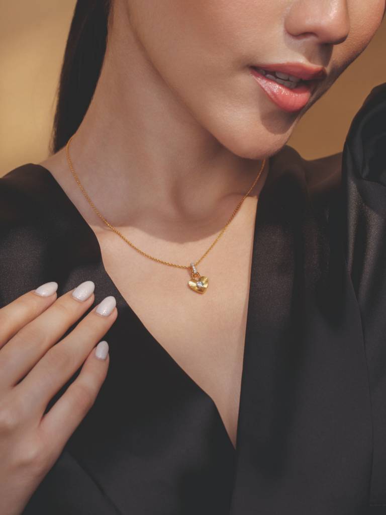 Love Lock  Necklace 925 Sterling Silver 18Kt Gold Vermeil Jewellery For Women : QG105004_Y
