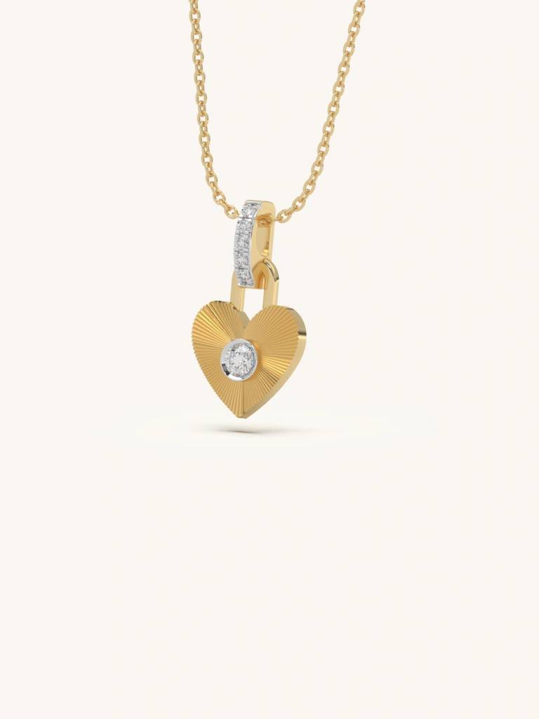 Love Lock  Necklace 925 Sterling Silver 18Kt Gold Vermeil Jewellery For Women : QG105004_Y