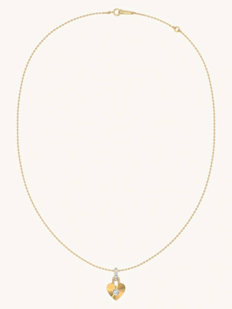 Love Lock  Necklace 925 Sterling Silver 18Kt Gold Vermeil Jewellery For Women : QG105004_Y