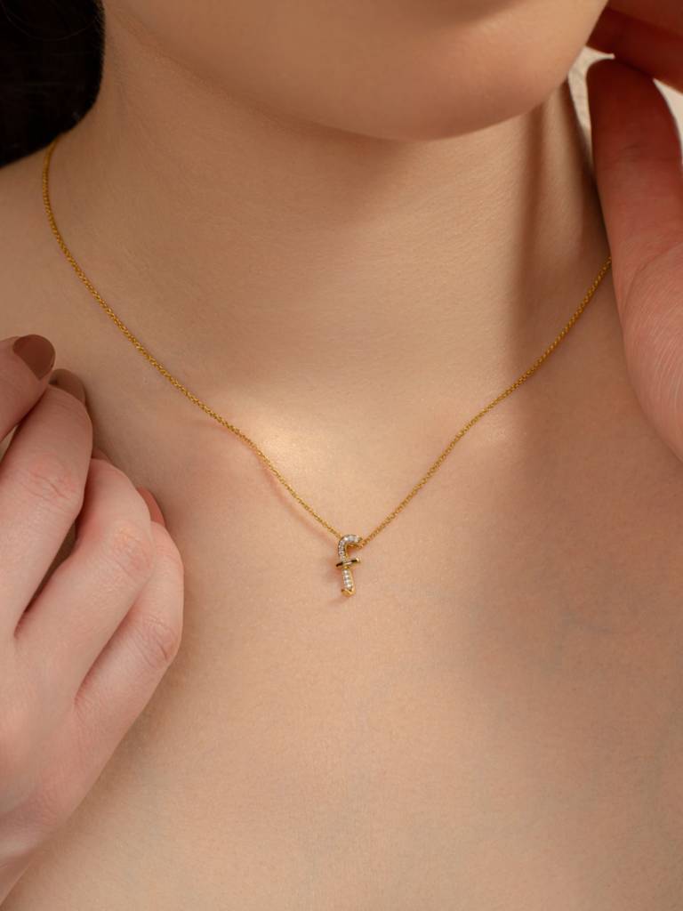 F Bar Necklace 925 Sterling Silver 18Kt Gold Vermeil Jewellery For Women : QG111006_Y