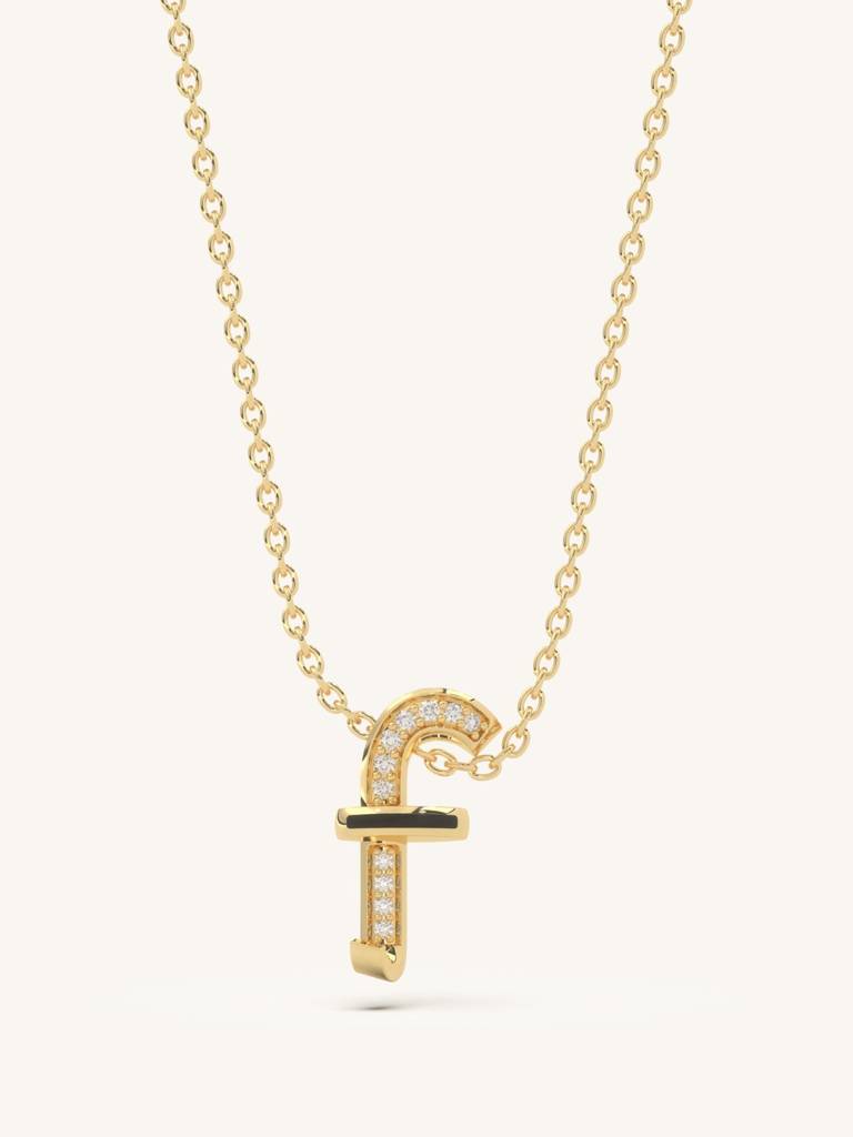 F Bar Necklace 925 Sterling Silver 18Kt Gold Vermeil Jewellery For Women : QG111006_Y