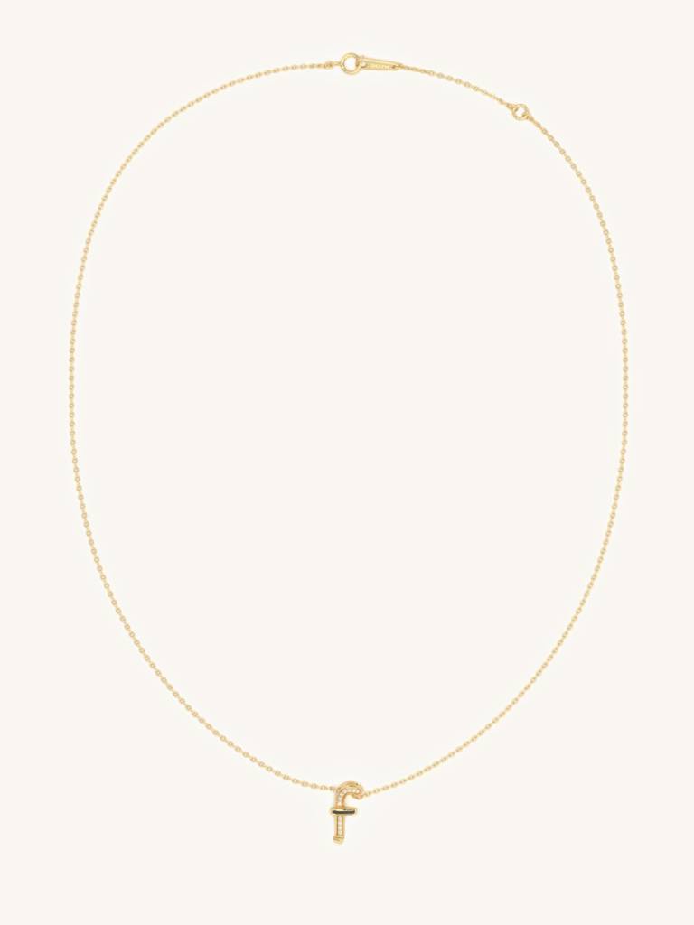 F Bar Necklace 925 Sterling Silver 18Kt Gold Vermeil Jewellery For Women : QG111006_Y