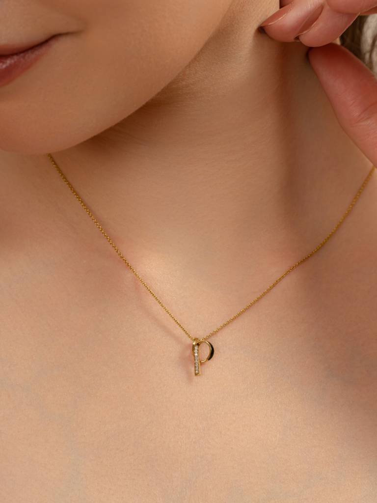 P Stem Necklace 925 Sterling Silver 18Kt Gold Vermeil Jewellery For Women : QG111016_Y