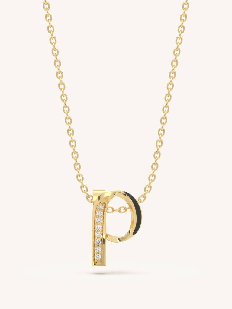 P Stem Necklace 925 Sterling Silver 18Kt Gold Vermeil Jewellery For Women : QG111016_Y