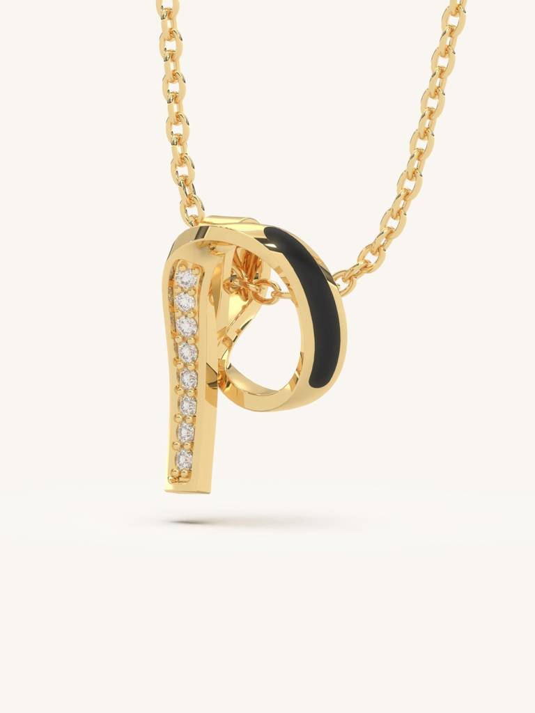 P Stem Necklace 925 Sterling Silver 18Kt Gold Vermeil Jewellery For Women : QG111016_Y