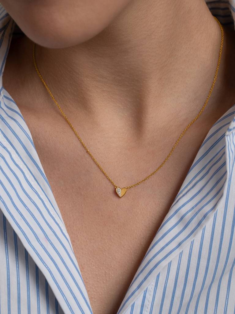 Half Shine Necklace 925 Sterling Silver 18Kt Gold Vermeil Jewellery For Women : QG113003_Y