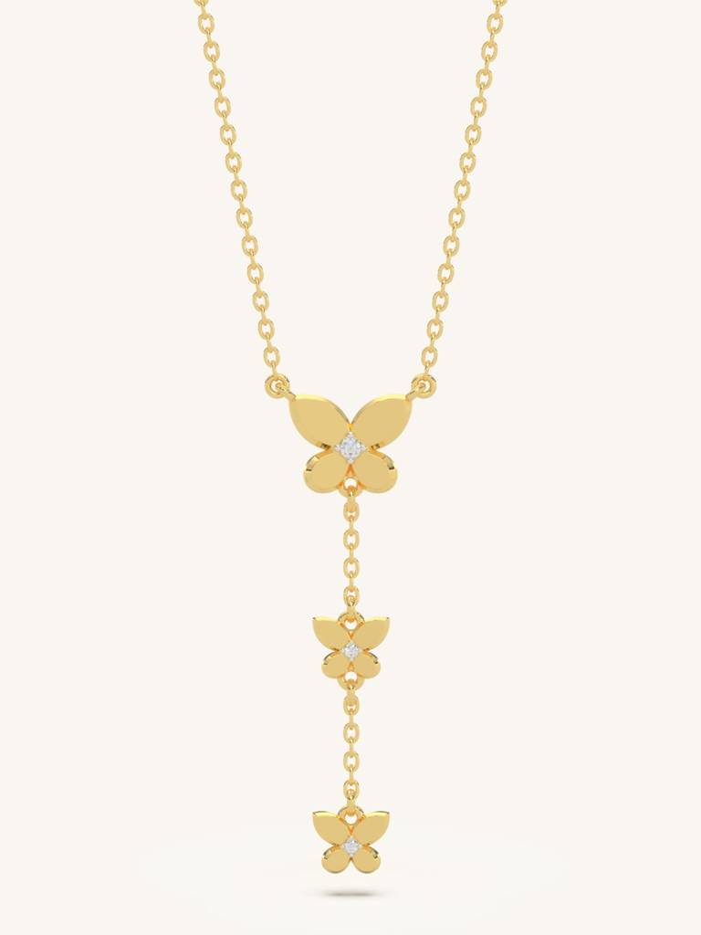 Butterfly Drop Necklace 925 Sterling Silver 18Kt Gold Vermeil Jewellery For Women : QG115002_Y