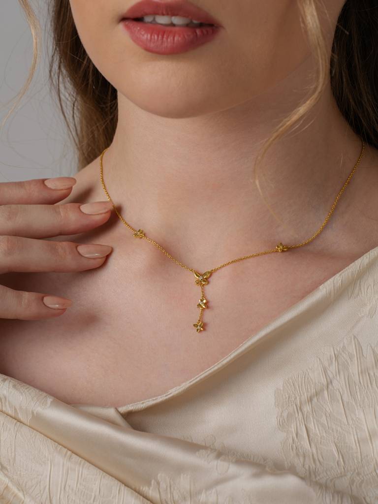 Butterfly Drop Necklace 925 Sterling Silver 18Kt Gold Vermeil Jewellery For Women : QG115002_Y