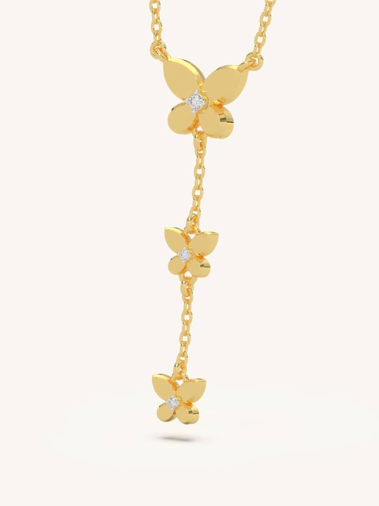 Butterfly Drop Necklace 925 Sterling Silver 18Kt Gold Vermeil Jewellery For Women : QG115002_Y