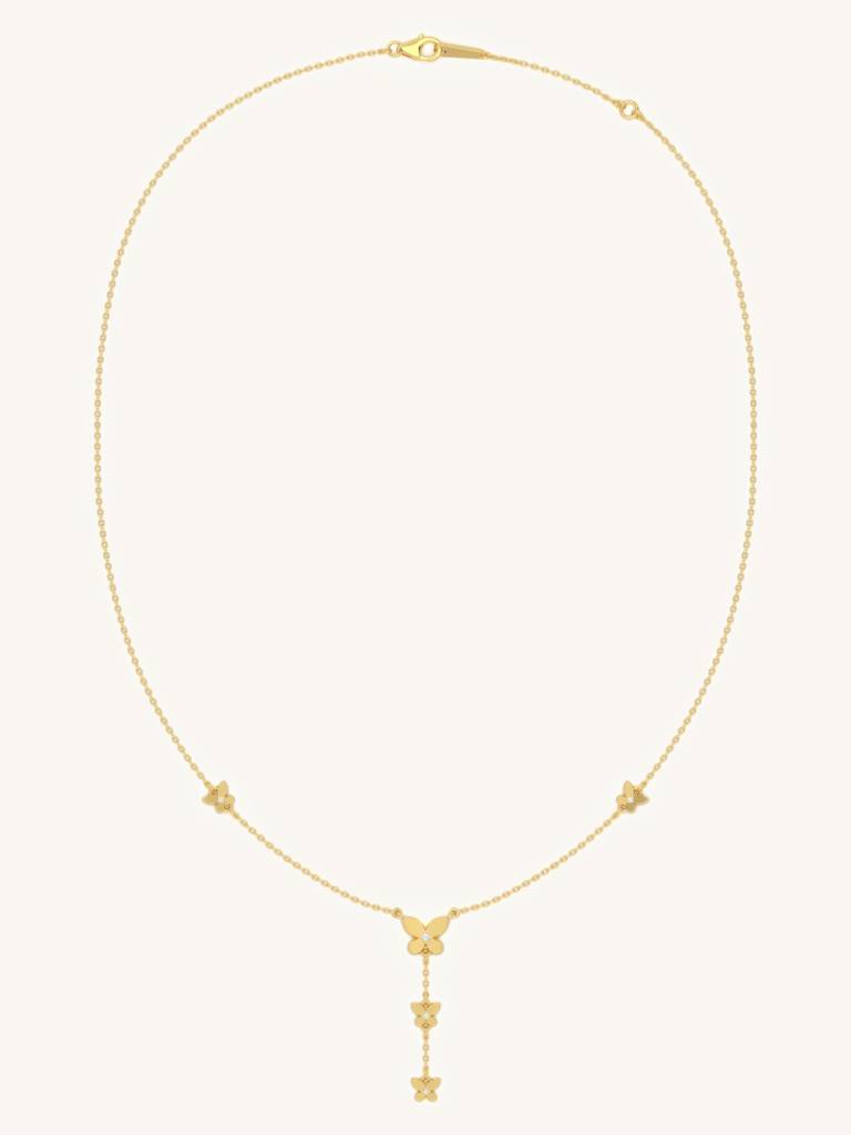 Butterfly Drop Necklace 925 Sterling Silver 18Kt Gold Vermeil Jewellery For Women : QG115002_Y