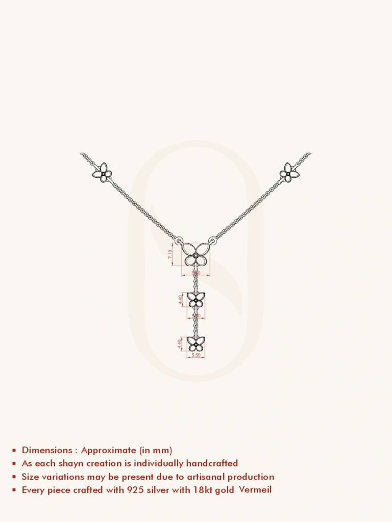 Butterfly Drop Necklace 925 Sterling Silver 18Kt Gold Vermeil Jewellery For Women : QG115002_Y
