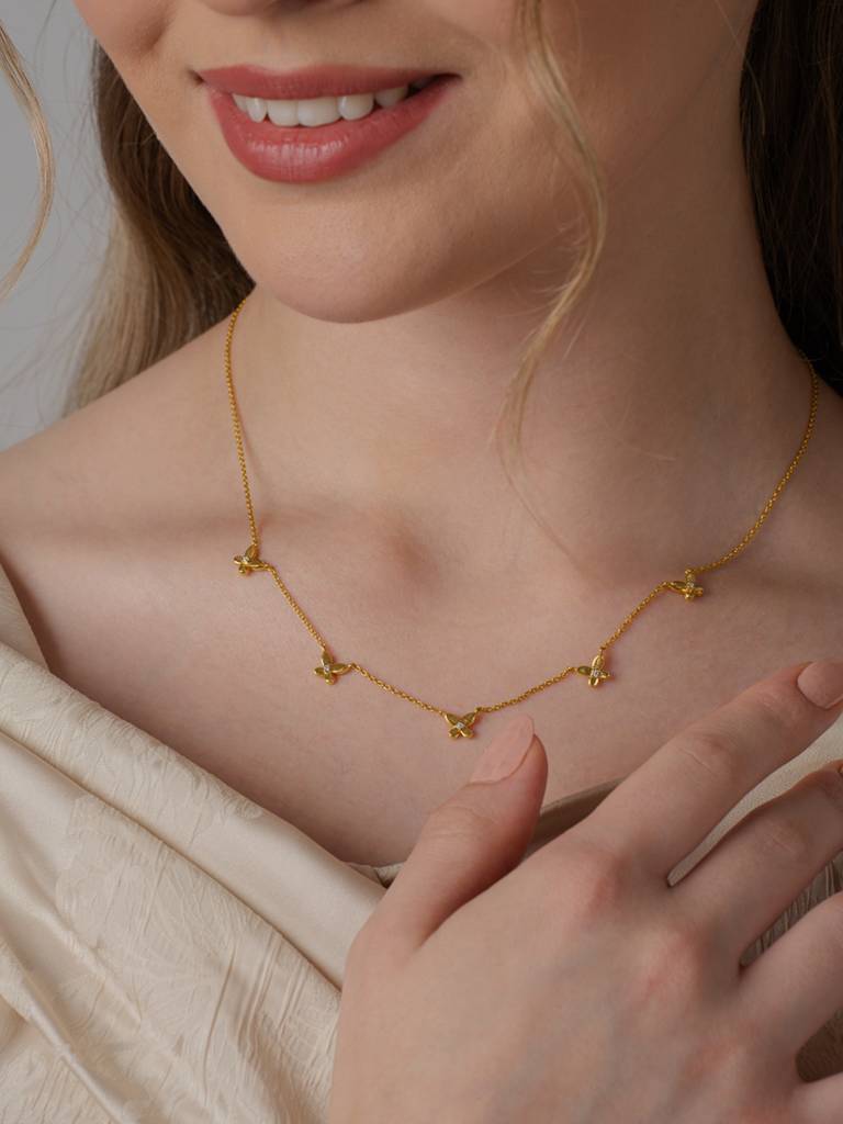 Petal Butterfly Necklace 925 Sterling Silver 18Kt Gold Vermeil Jewellery For Women : QG115009_Y