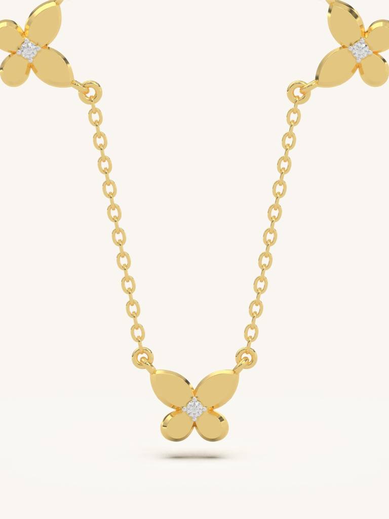 Petal Butterfly Necklace 925 Sterling Silver 18Kt Gold Vermeil Jewellery For Women : QG115009_Y