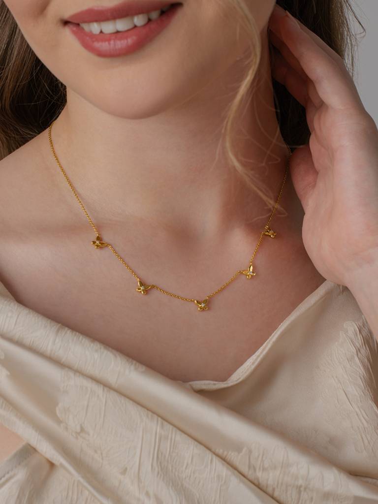 Petal Butterfly Necklace 925 Sterling Silver 18Kt Gold Vermeil Jewellery For Women : QG115009_Y