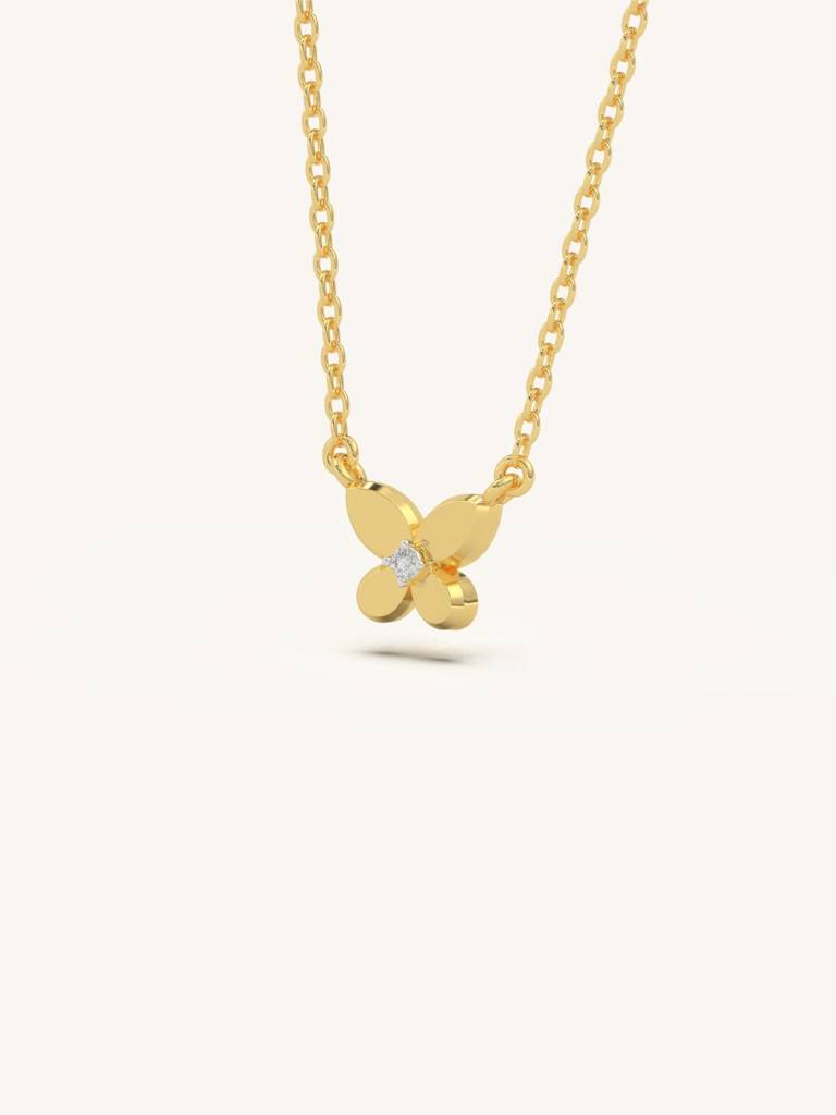Petal Butterfly Necklace 925 Sterling Silver 18Kt Gold Vermeil Jewellery For Women : QG115009_Y