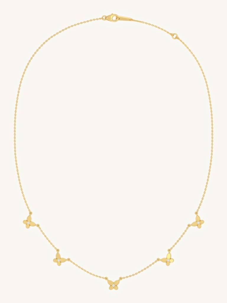 Petal Butterfly Necklace 925 Sterling Silver 18Kt Gold Vermeil Jewellery For Women : QG115009_Y