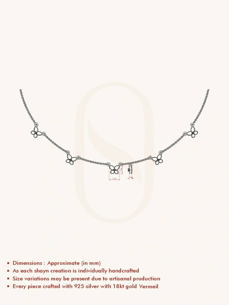 Petal Butterfly Necklace 925 Sterling Silver 18Kt Gold Vermeil Jewellery For Women : QG115009_Y