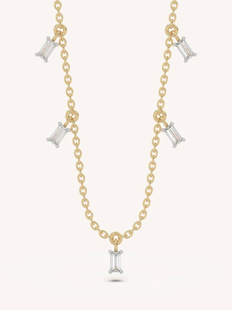 Dangling Baguette Necklace 925 Sterling Silver 18Kt Gold Vermeil Jewellery For Women : QG116002_Y