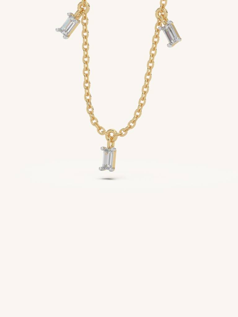 Dangling Baguette Necklace 925 Sterling Silver 18Kt Gold Vermeil Jewellery For Women : QG116002_Y