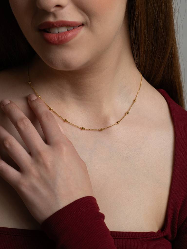 Beaded Link Necklace 925 Sterling Silver 18Kt Gold Vermeil Jewellery For Women : QG116009_Y