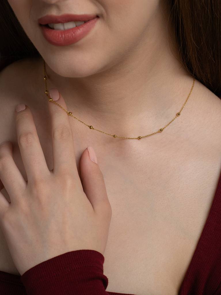 Beaded Link Necklace 925 Sterling Silver 18Kt Gold Vermeil Jewellery For Women : QG116009_Y
