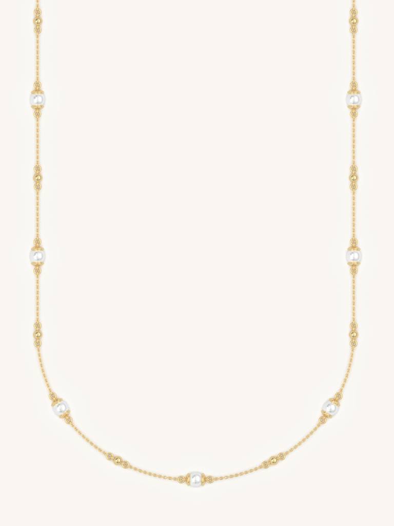 Pearl Bead Necklace 925 Sterling Silver 18Kt Gold Vermeil Jewellery For Women : QG118005_Y