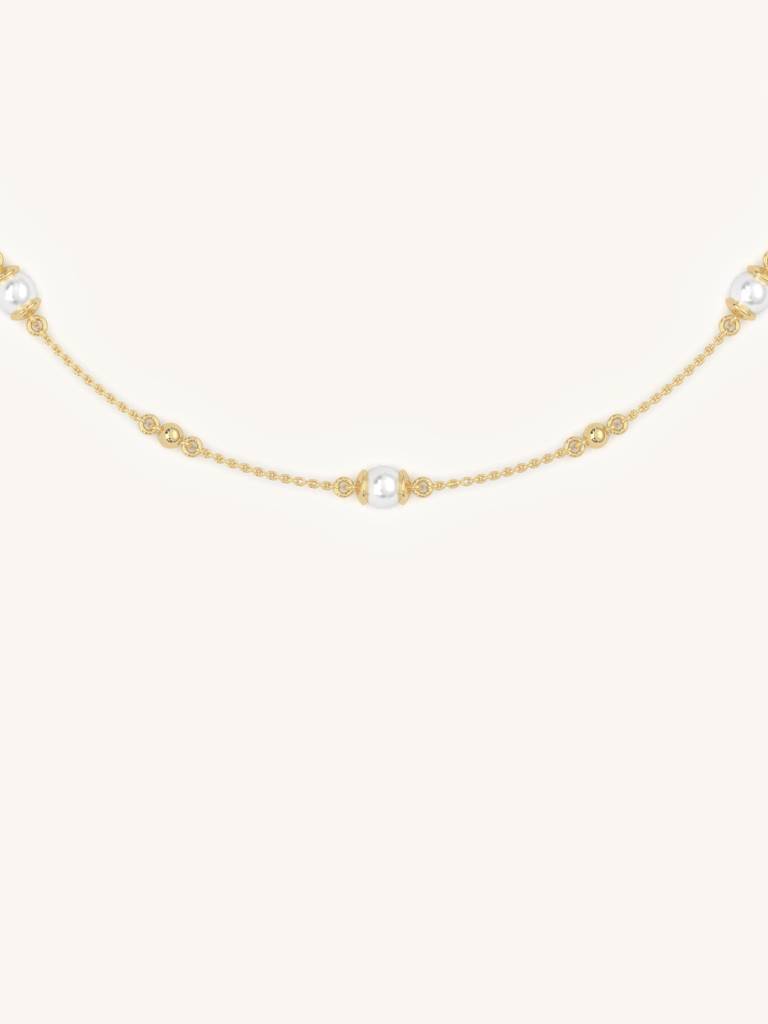Pearl Bead Necklace 925 Sterling Silver 18Kt Gold Vermeil Jewellery For Women : QG118005_Y