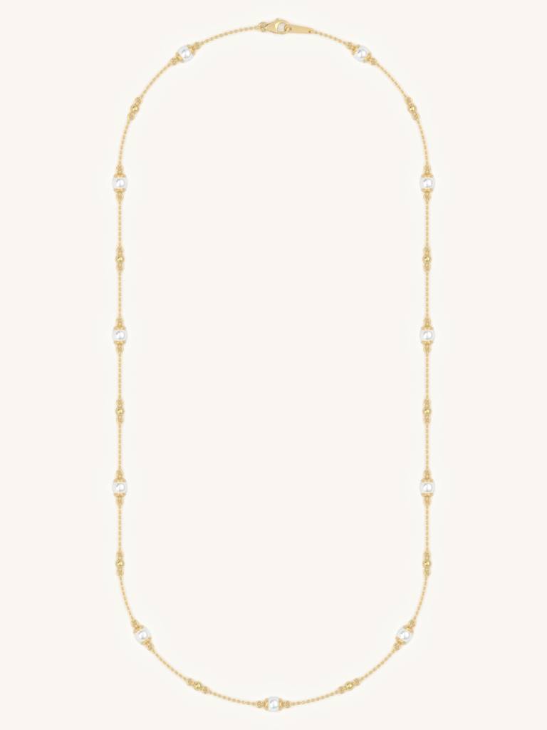 Pearl Bead Necklace 925 Sterling Silver 18Kt Gold Vermeil Jewellery For Women : QG118005_Y