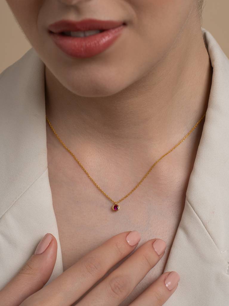 Petite Ruby Necklace 925 Sterling Silver 18Kt Gold Vermeil Jewellery For Women : QG123007_Y