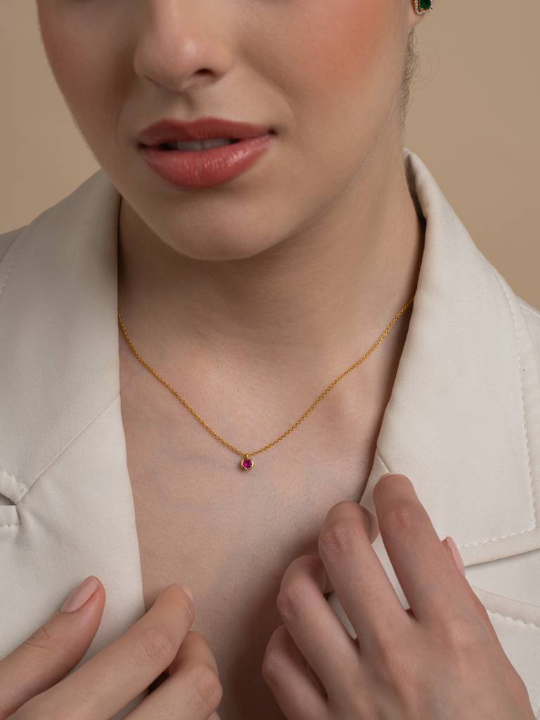 Petite Ruby Necklace 925 Sterling Silver 18Kt Gold Vermeil Jewellery For Women : QG123007_Y