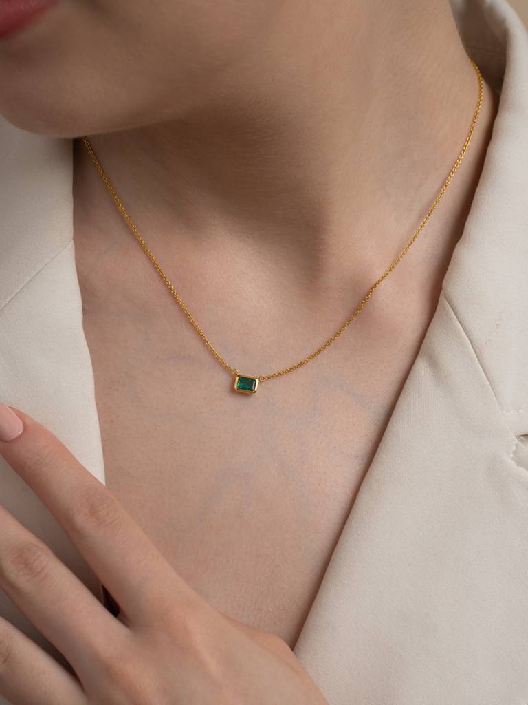 Emerald Bar Necklace 925 Sterling Silver 18Kt Gold Vermeil Jewellery For Women : QG123008_Y