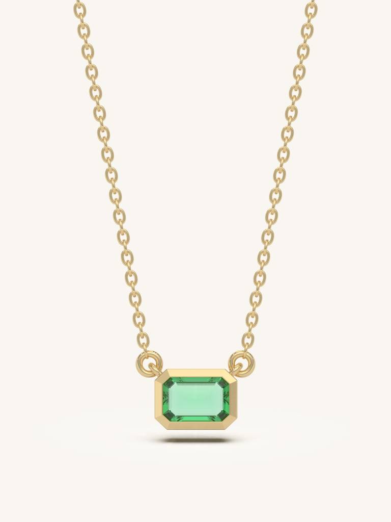 Emerald Bar Necklace 925 Sterling Silver 18Kt Gold Vermeil Jewellery For Women : QG123008_Y