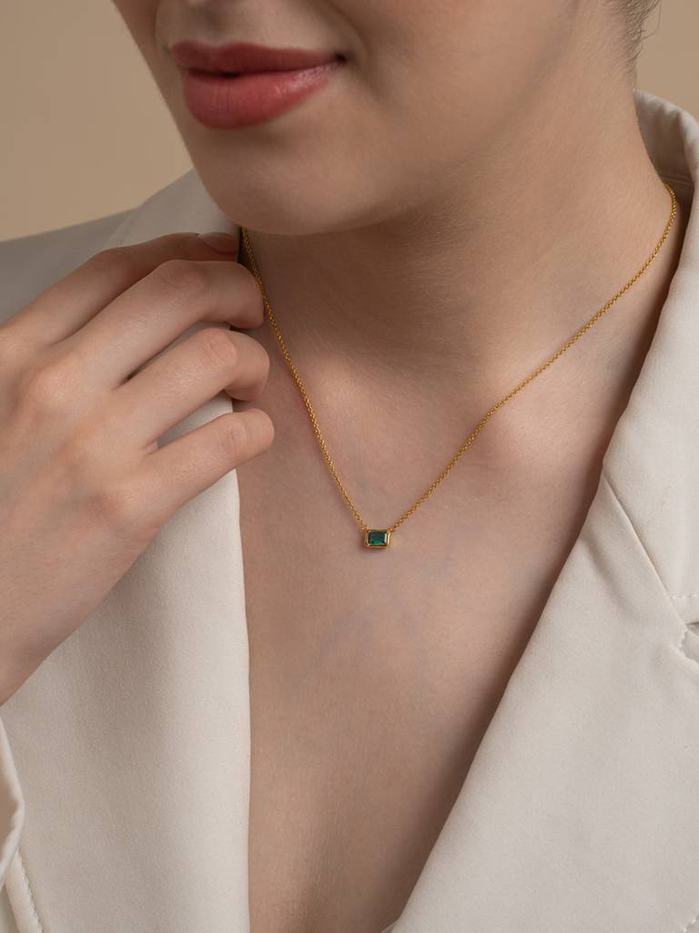 Emerald Bar Necklace 925 Sterling Silver 18Kt Gold Vermeil Jewellery For Women : QG123008_Y