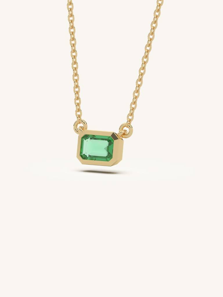 Emerald Bar Necklace 925 Sterling Silver 18Kt Gold Vermeil Jewellery For Women : QG123008_Y
