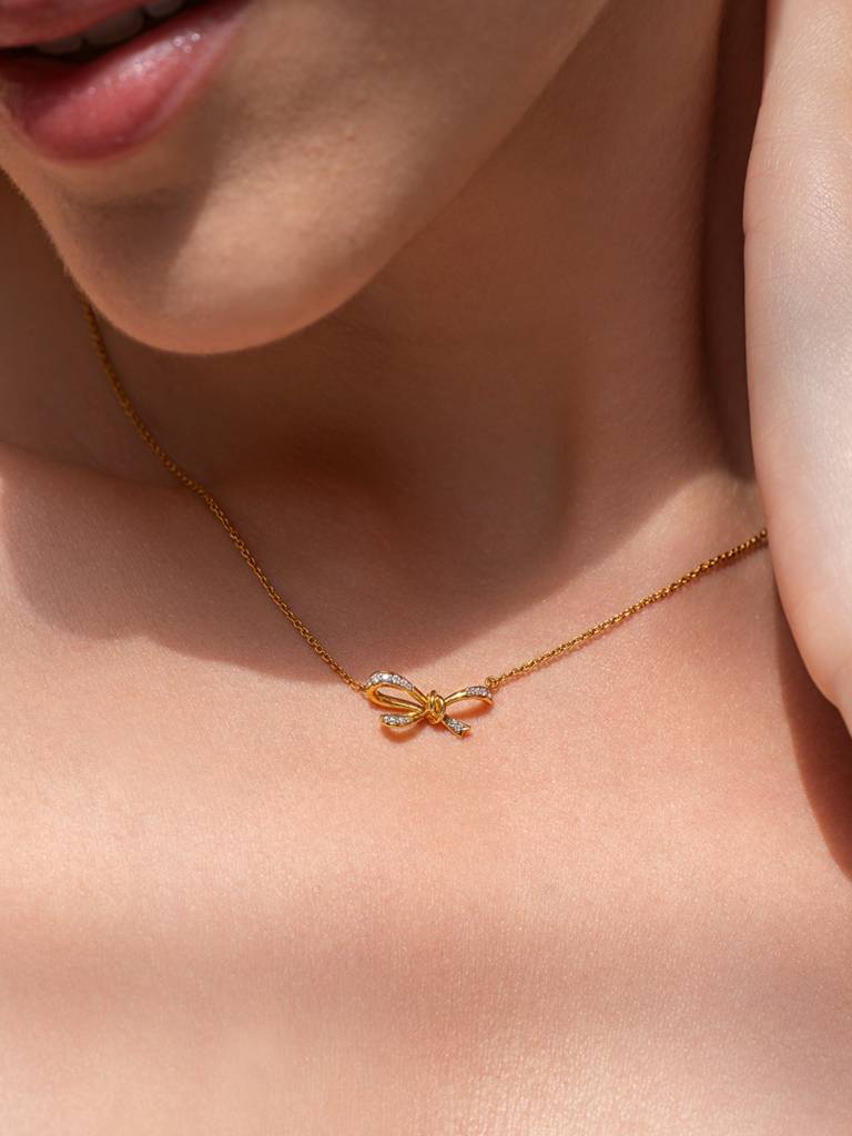 Silver Knot Necklace 925 Sterling Silver 18Kt Gold Vermeil Jewellery For Women : QG125002_Y