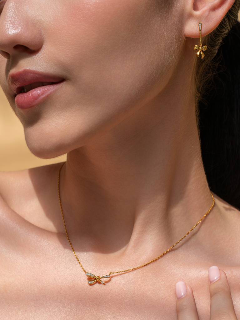 Silver Knot Necklace 925 Sterling Silver 18Kt Gold Vermeil Jewellery For Women : QG125002_Y