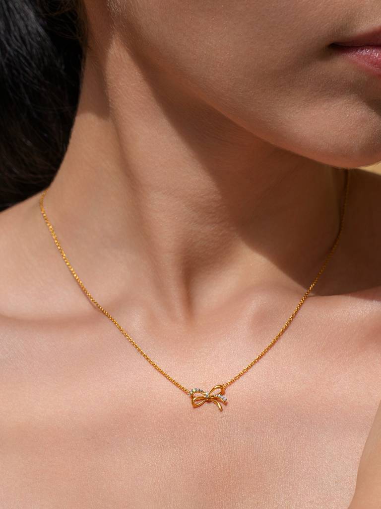 Ribbon Wrap Necklace 925 Sterling Silver 18Kt Gold Vermeil Jewellery For Women : QG125003_Y