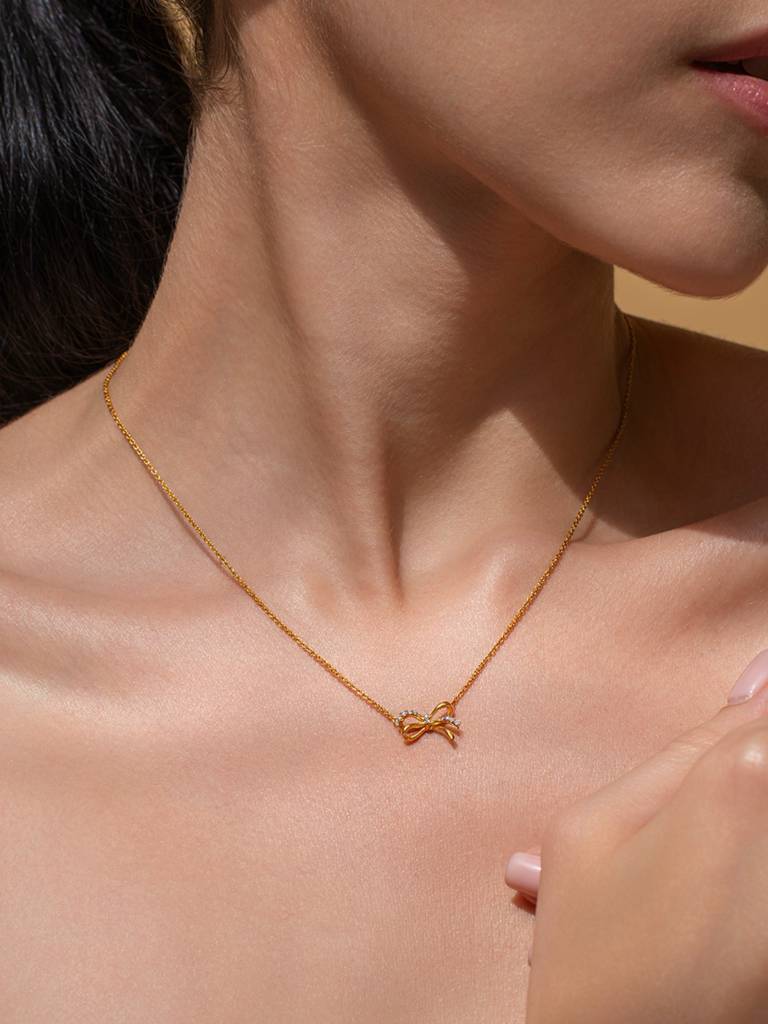 Ribbon Wrap Necklace 925 Sterling Silver 18Kt Gold Vermeil Jewellery For Women : QG125003_Y