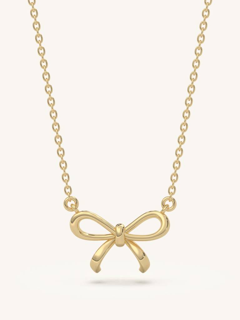 Mini Gold Bow Necklace 925 Sterling Silver 18Kt Gold Vermeil Jewellery For Women : QG125004_Y