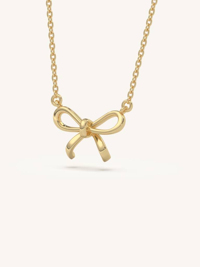 Mini Gold Bow Necklace 925 Sterling Silver 18Kt Gold Vermeil Jewellery For Women : QG125004_Y