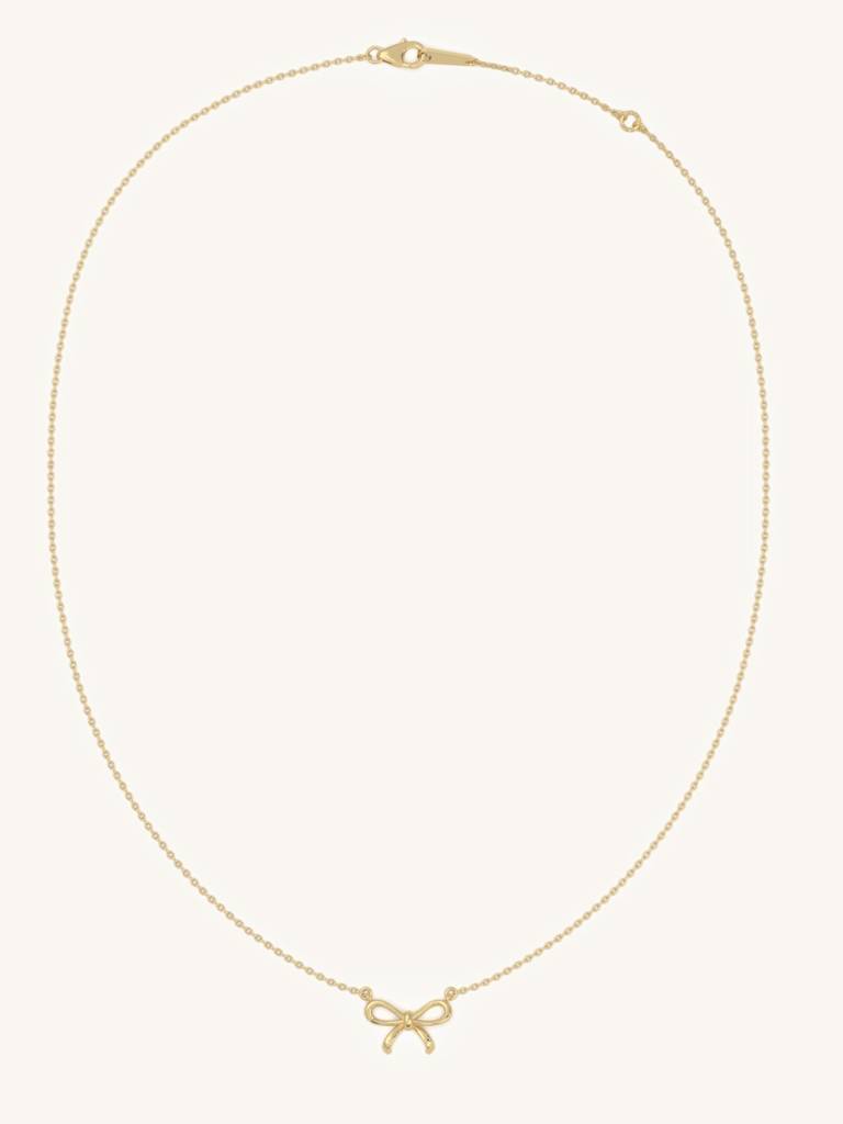 Mini Gold Bow Necklace 925 Sterling Silver 18Kt Gold Vermeil Jewellery For Women : QG125004_Y