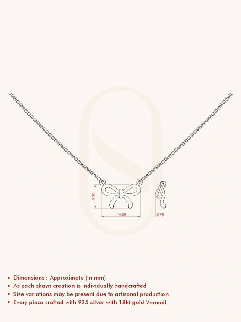 Mini Gold Bow Necklace 925 Sterling Silver 18Kt Gold Vermeil Jewellery For Women : QG125004_Y