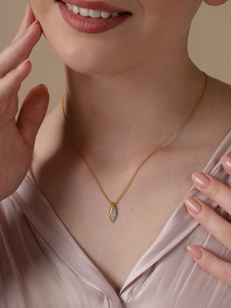 Gold Curve Pendant 925 Sterling Silver 18Kt Gold Vermeil Jewellery For Women : QG127002_Y
