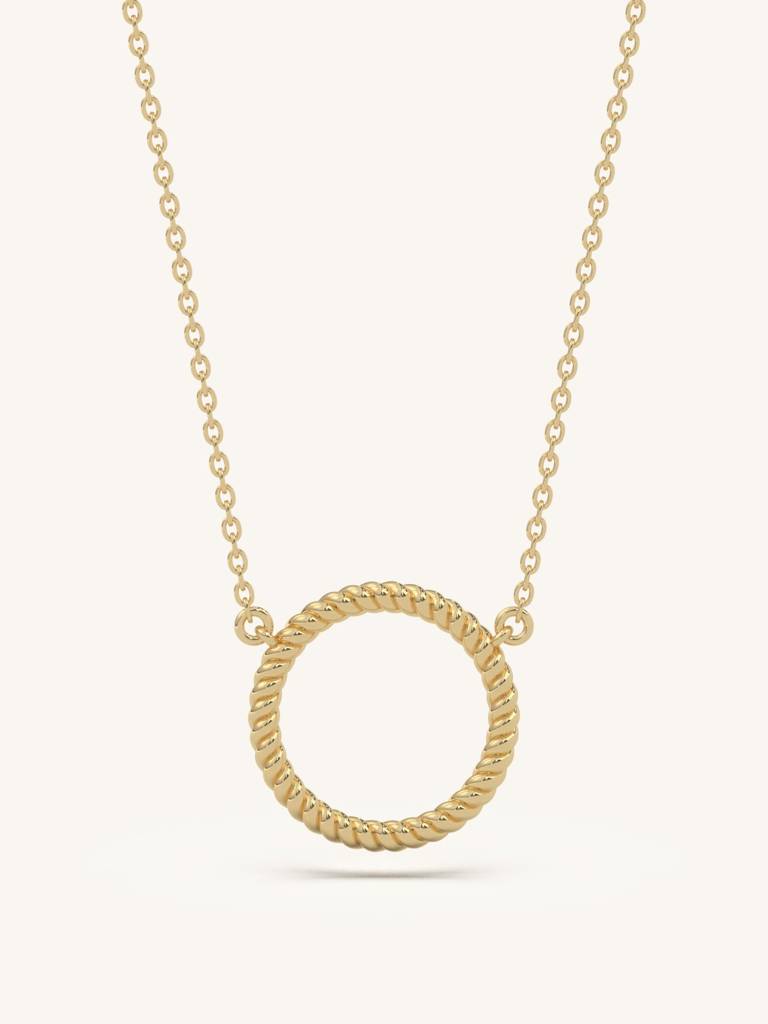 Textured Hoop Necklace 925 Sterling Silver 18Kt Gold Vermeil Jewellery For Women : QG132004_Y