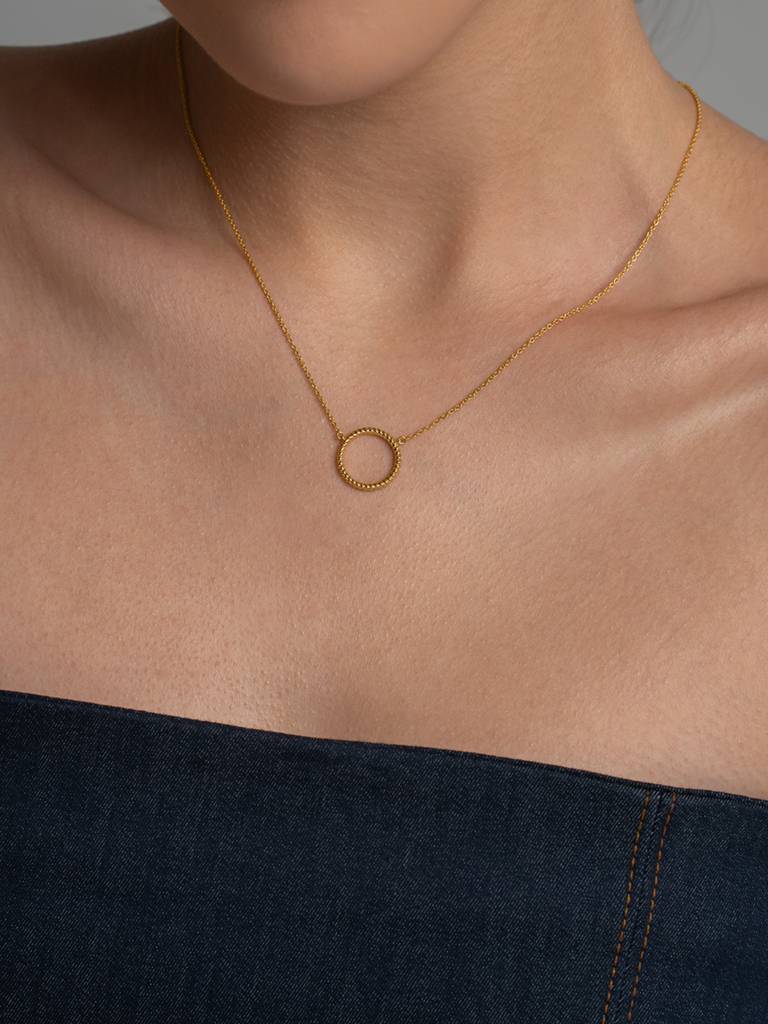 Textured Hoop Necklace 925 Sterling Silver 18Kt Gold Vermeil Jewellery For Women : QG132004_Y